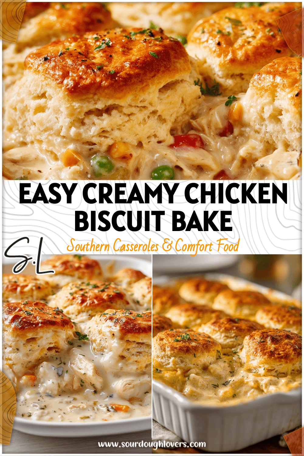 Baked Casserole With Canned Biscuits topped with golden crust over creamy chicken filling.